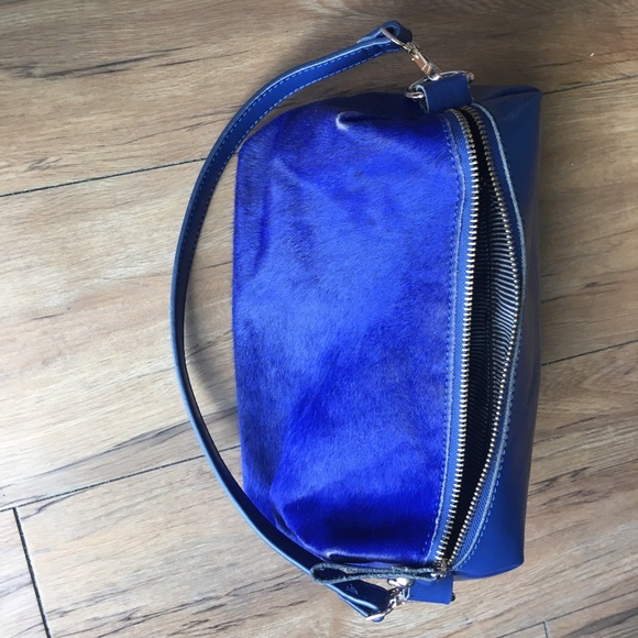 Well Loved Royal Blue Leather & Fur Purse Satchel - Picture 4 of 16